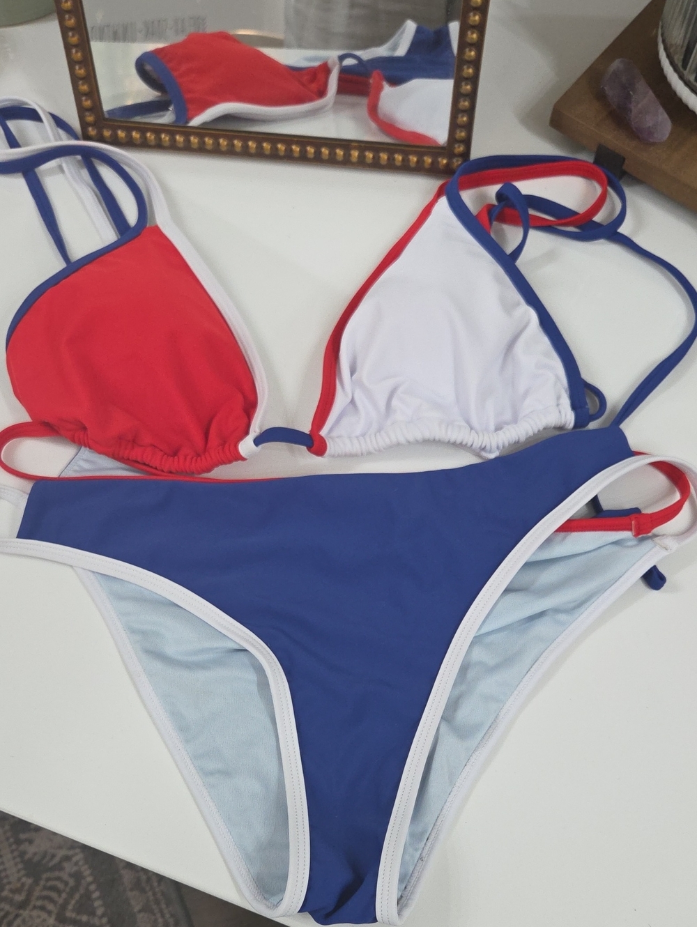 Cupshe Red White and Blue Triangle Bikini Set